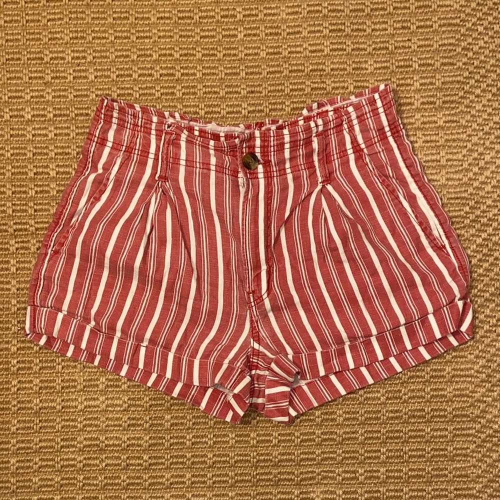 American Eagle Outfitters Red Striped Linen Shorts